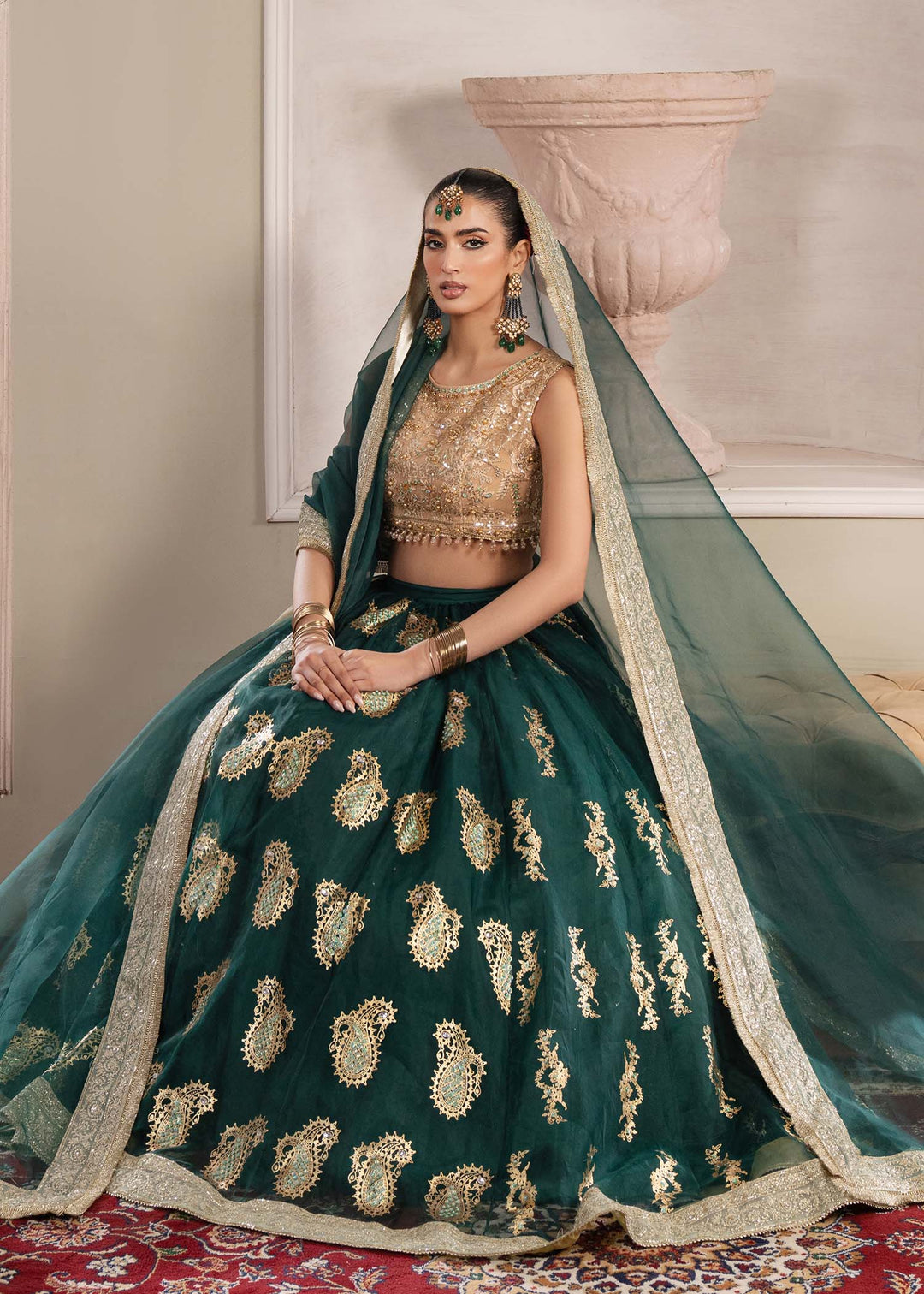 Stunning Bottle Green Pakistani Party Dress for Festivities