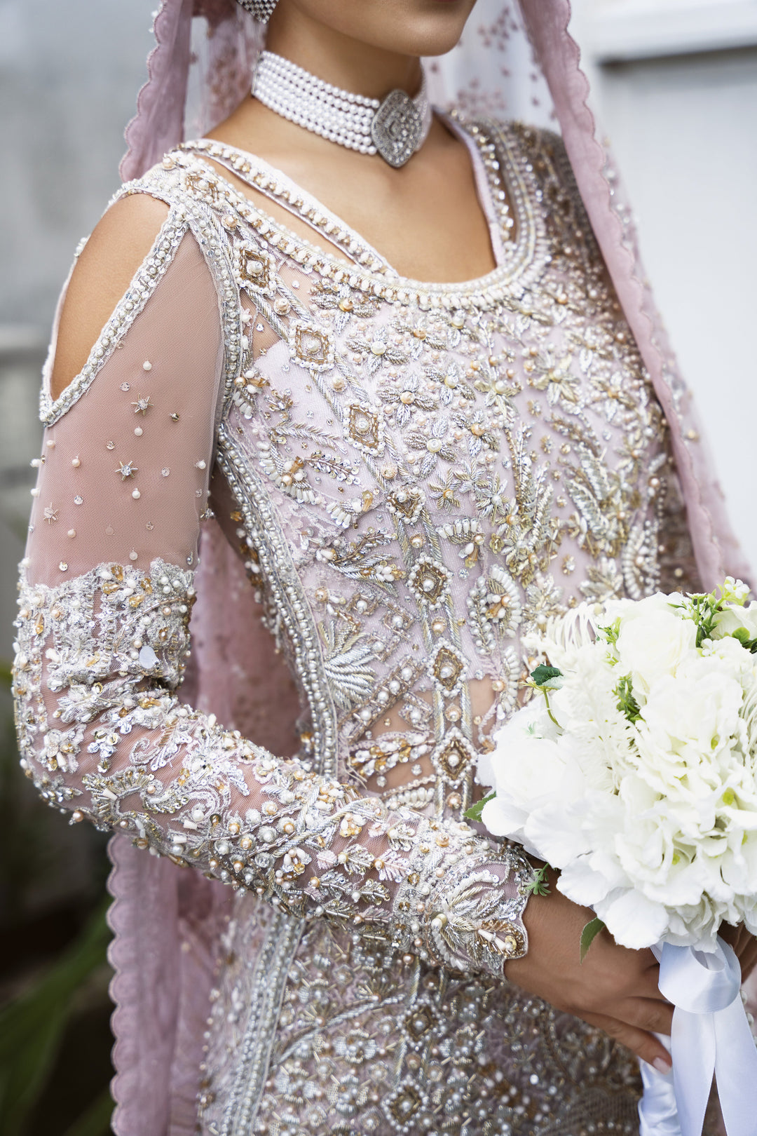 Icy Pink Pakistani Bridal Outfit with Exquisite Embroidery