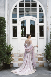 Icy Pink Net Pakistani Bridal Outfit with Exquisite Embroidery
