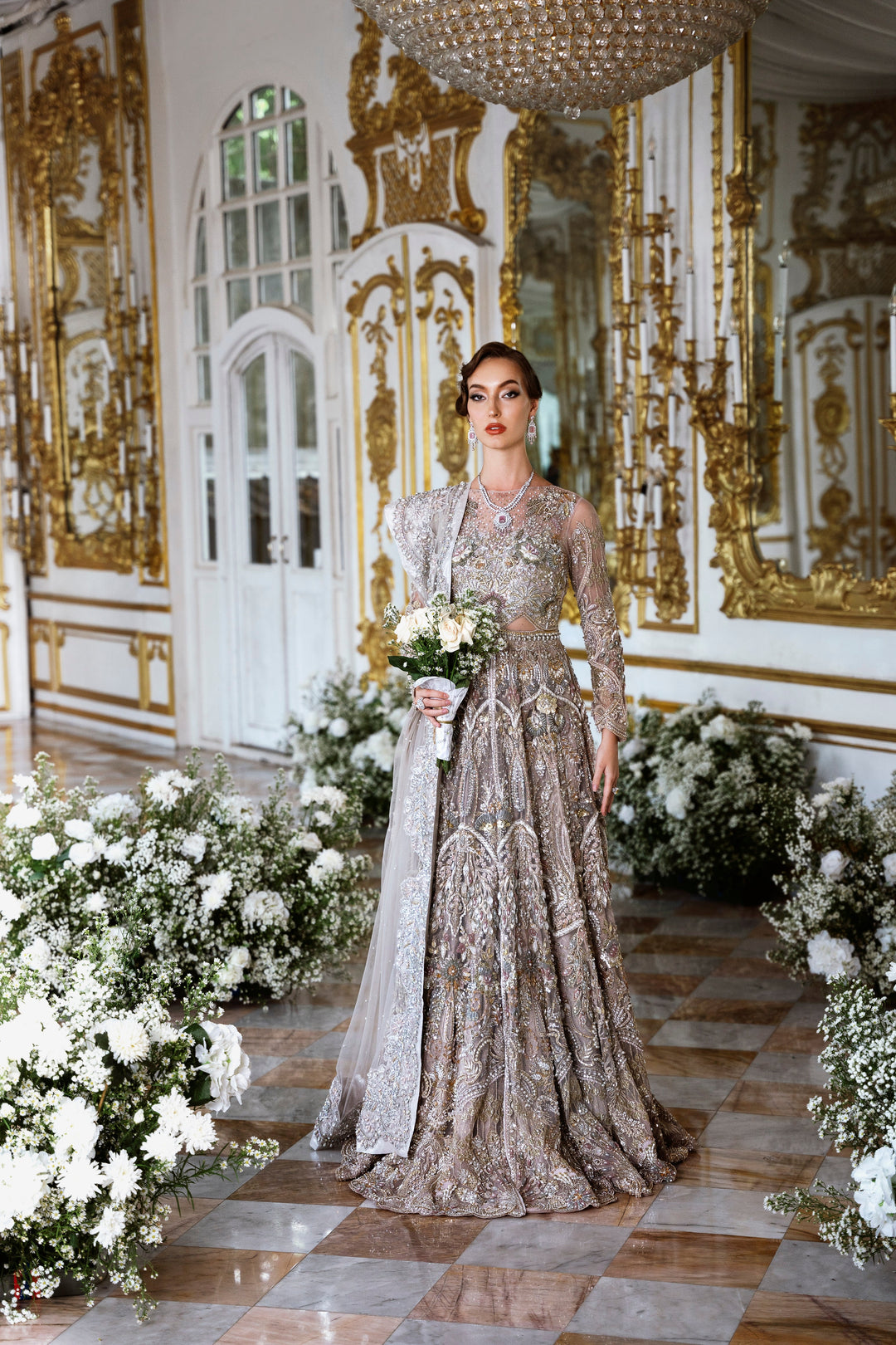 Light Mauve Pakistani Bridal Dress with Exquisite Embroidery