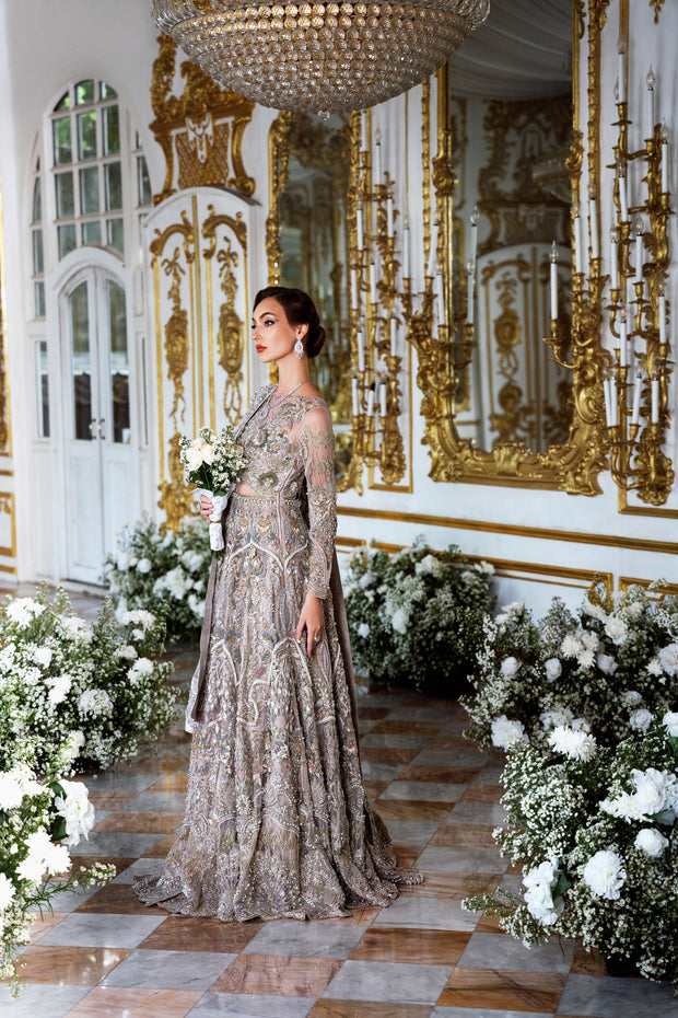 Light Mauve Pakistani Bridal Outfit with Exquisite Embroidery