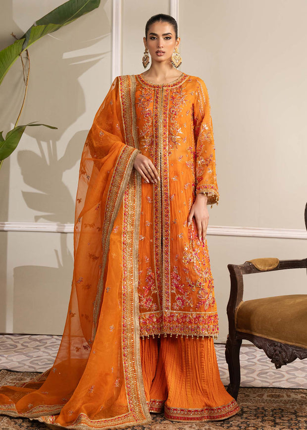 Elegant Orange Pakistani Party Dress for Festive Occasions