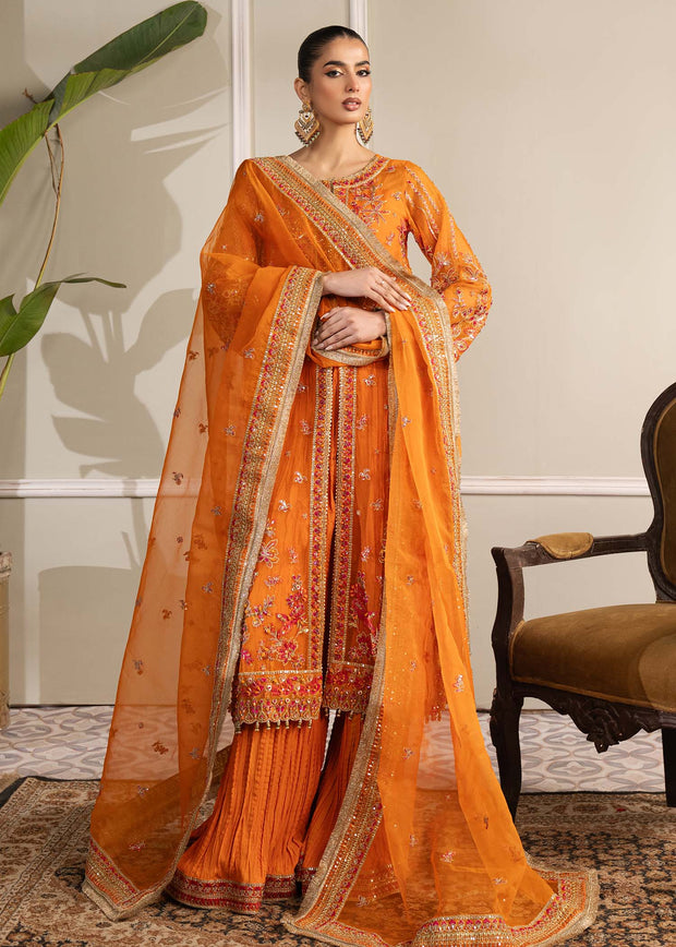 Elegant Orange Pakistani Party Dress for Festive Occasions
