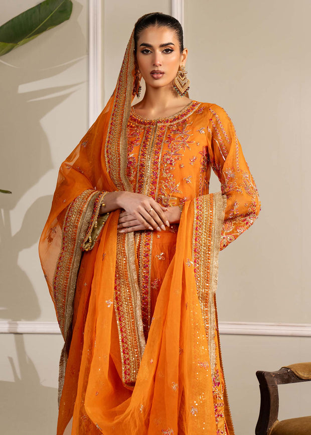 Elegant Orange Pakistani Party Dress for Festive Occasions