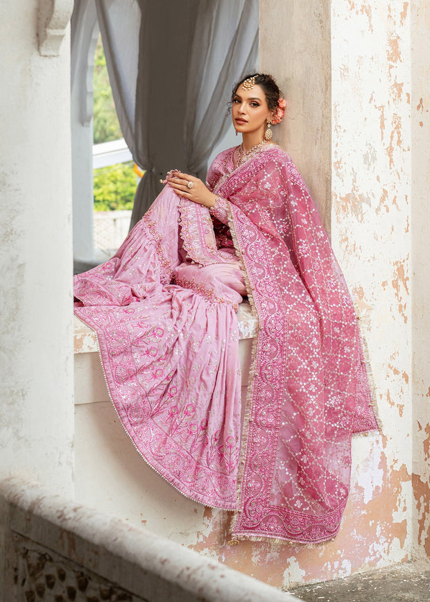 Gulnar Pink Organza Pakistani Bridal Dress for Elegance