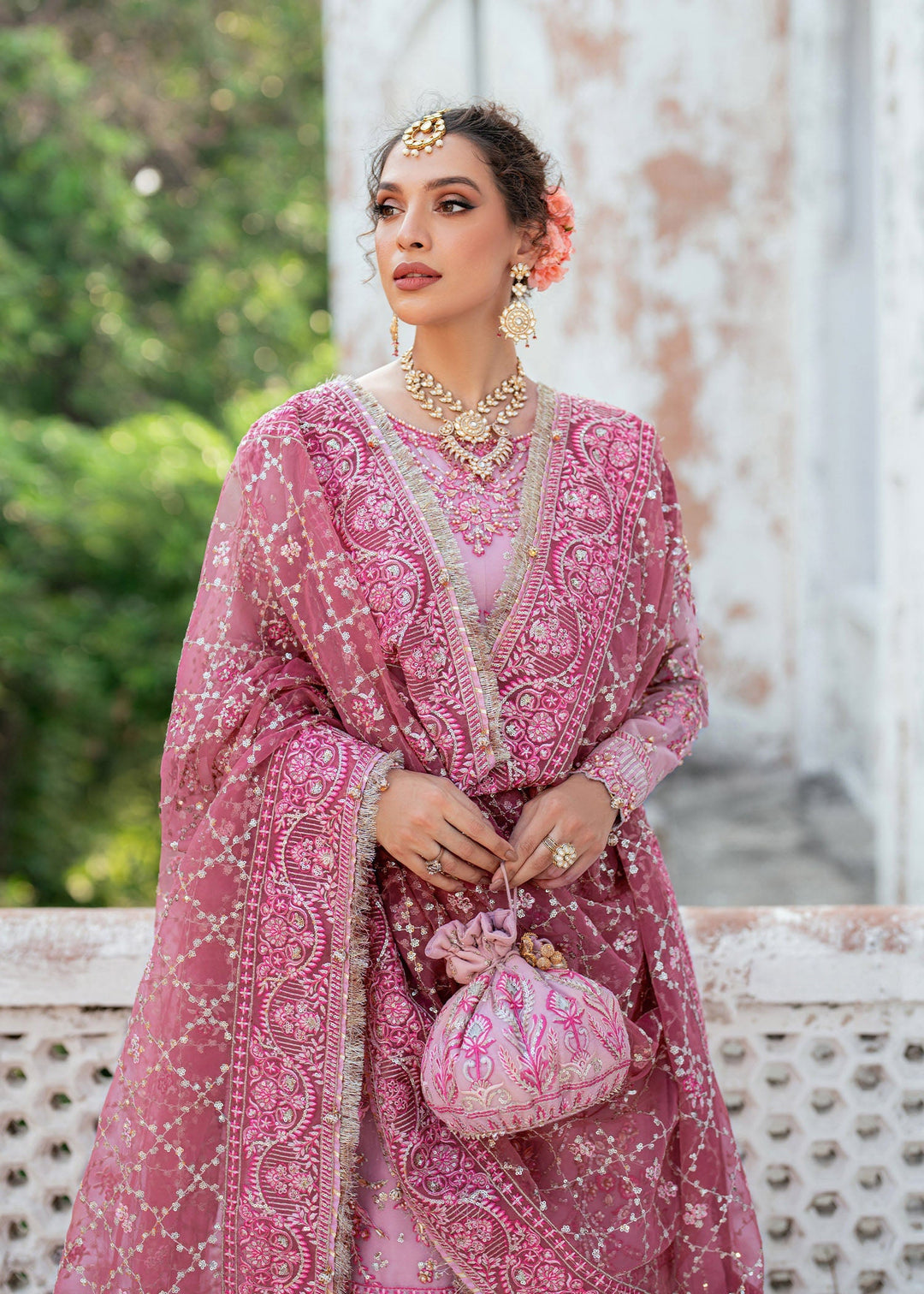 Gulnar Pink Organza Pakistani Bridal Dress for Elegance