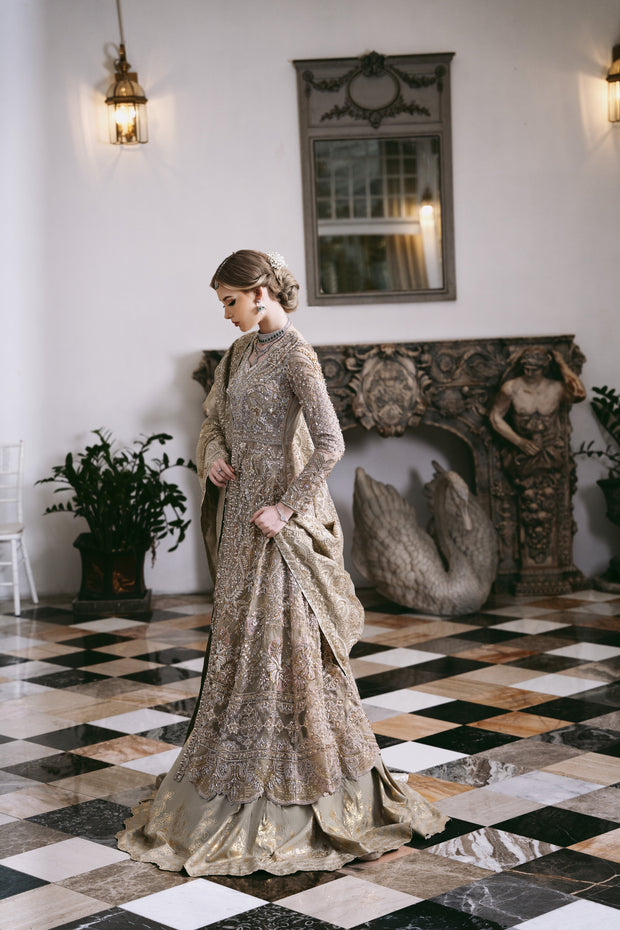 Enchanting Pale Brown Pakistani Bridal Dress for Elegance