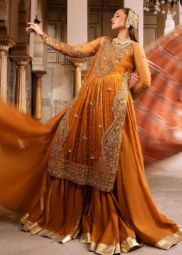 Elegant Pakistani Wedding Dress with Floral Embroidery and Net Du