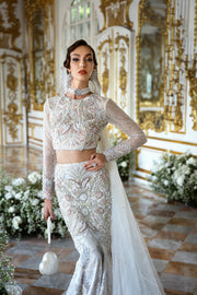 Elegant White Net Pakistani Bridal Dress with Intricate Embroider