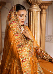 Elegant Pakistani Wedding Dress with Floral Embroidery and Net Du