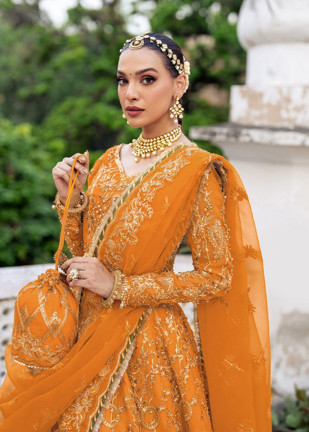 Stunning Tangerine Pakistani Bridal Dress for Mehndi