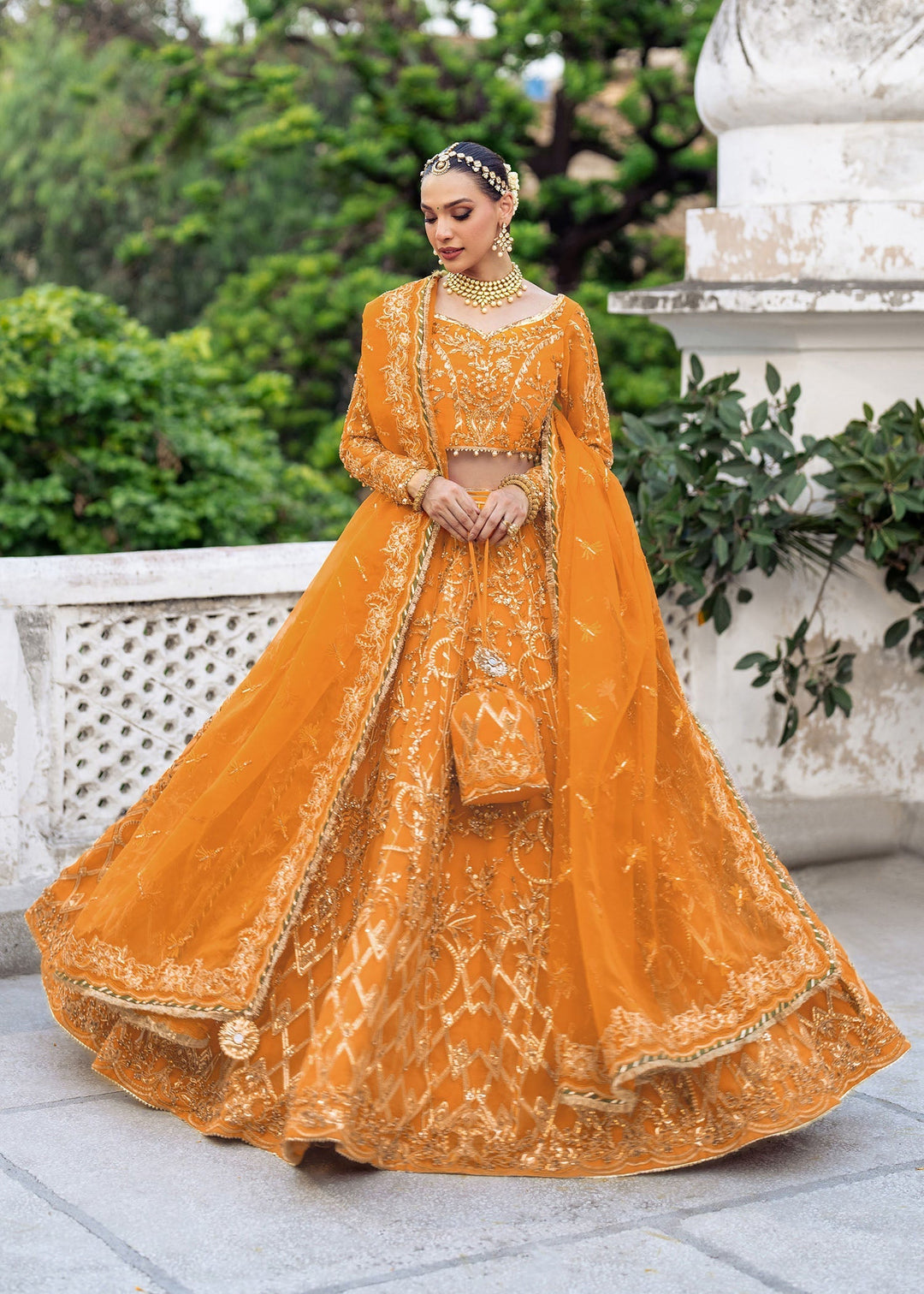 Stunning Tangerine Pakistani Bridal Dress for Mehndi