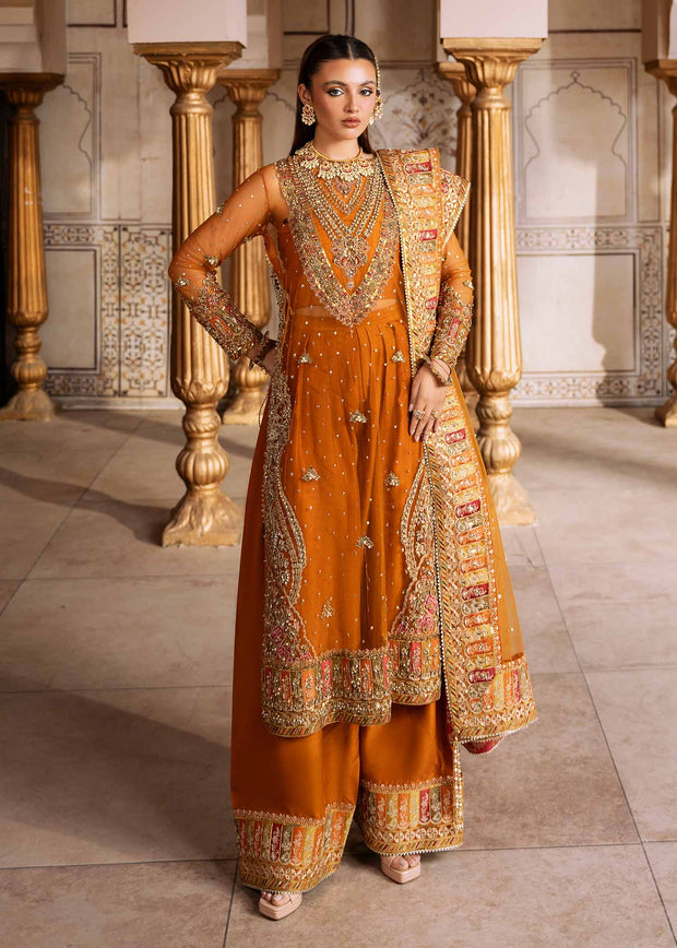 Elegant Pakistani Wedding Dress with Floral Embroidery and Net Du
