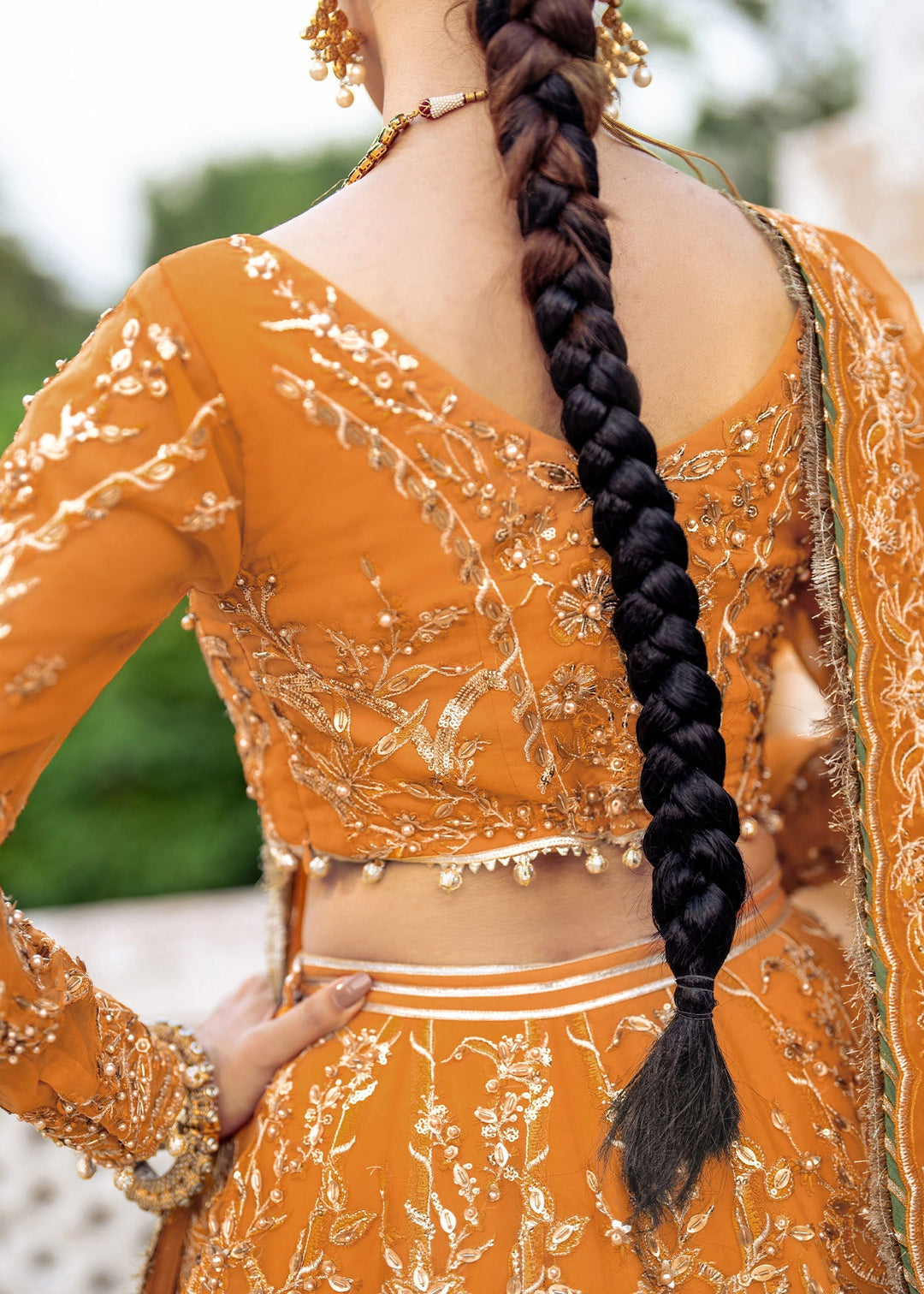 Stunning Tangerine Pakistani Bridal Dress for Mehndi
