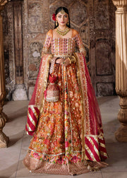 Elegant Orange Pakistani Wedding Dress with Embroidery & Dupatta