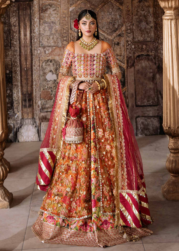 Elegant Orange Pakistani Wedding Dress with Embroidery & Dupatta