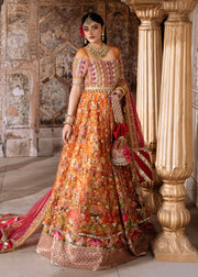 Elegant Orange Pakistani Wedding Dress with Embroidery & Dupatta