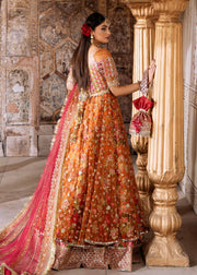 Elegant Orange Pakistani Wedding Dress with Embroidery & Dupatta