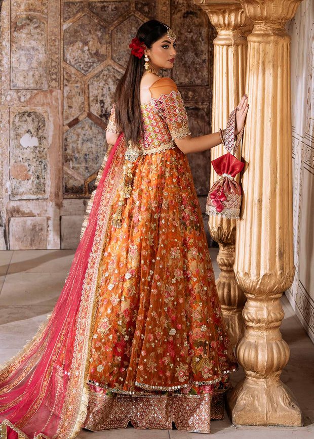 Elegant Orange Pakistani Wedding Dress with Embroidery & Dupatta