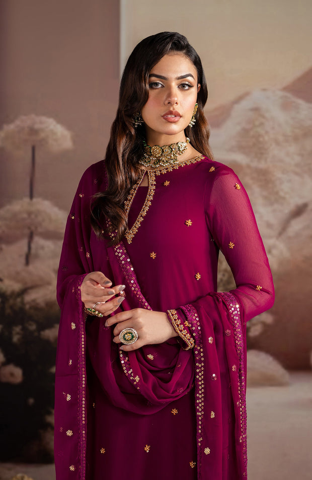 Elegant Embroidered Chiffon Suit with Raw Silk Trouser