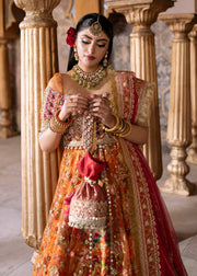 Elegant Orange Pakistani Wedding Dress with Embroidery & Dupatta