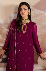 Elegant Embroidered Chiffon Suit with Raw Silk Trouser