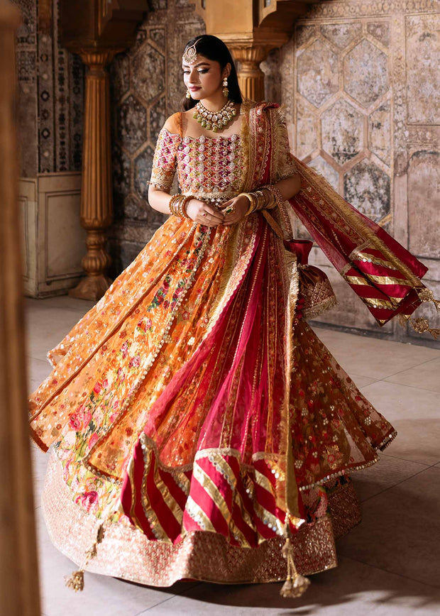 Elegant Orange Pakistani Wedding Dress with Embroidery & Dupatta