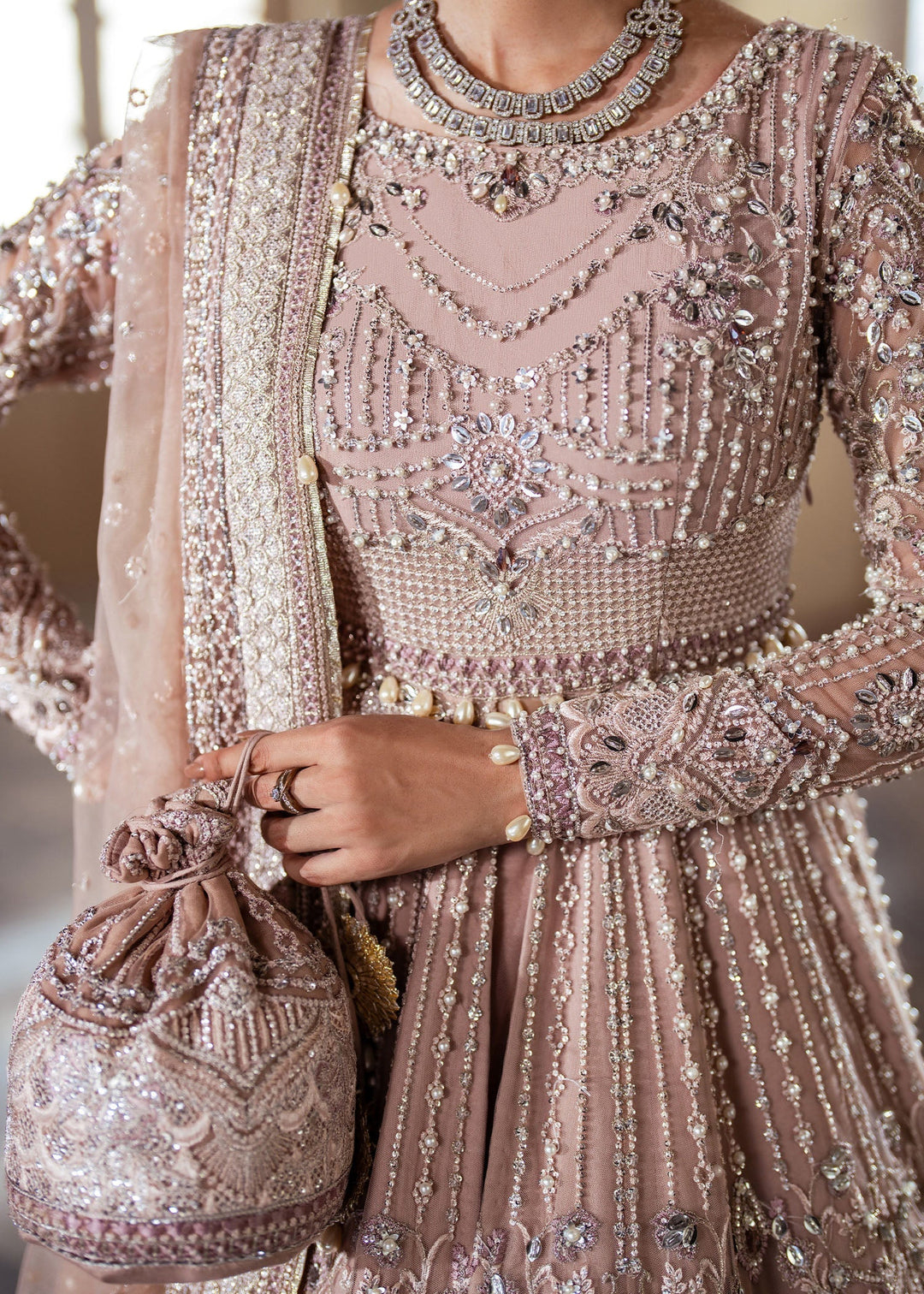Elegant Coral Pink Pakistani Bridal Dress for Festive Occasions
