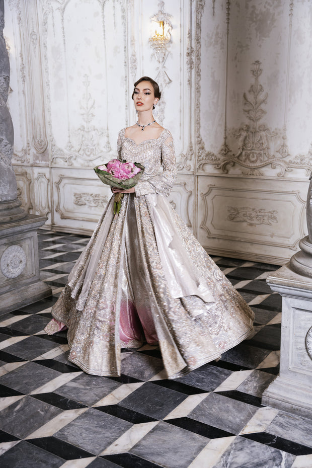Cloud Grey Pakistani Bridal Dress with Exquisite Embroidery