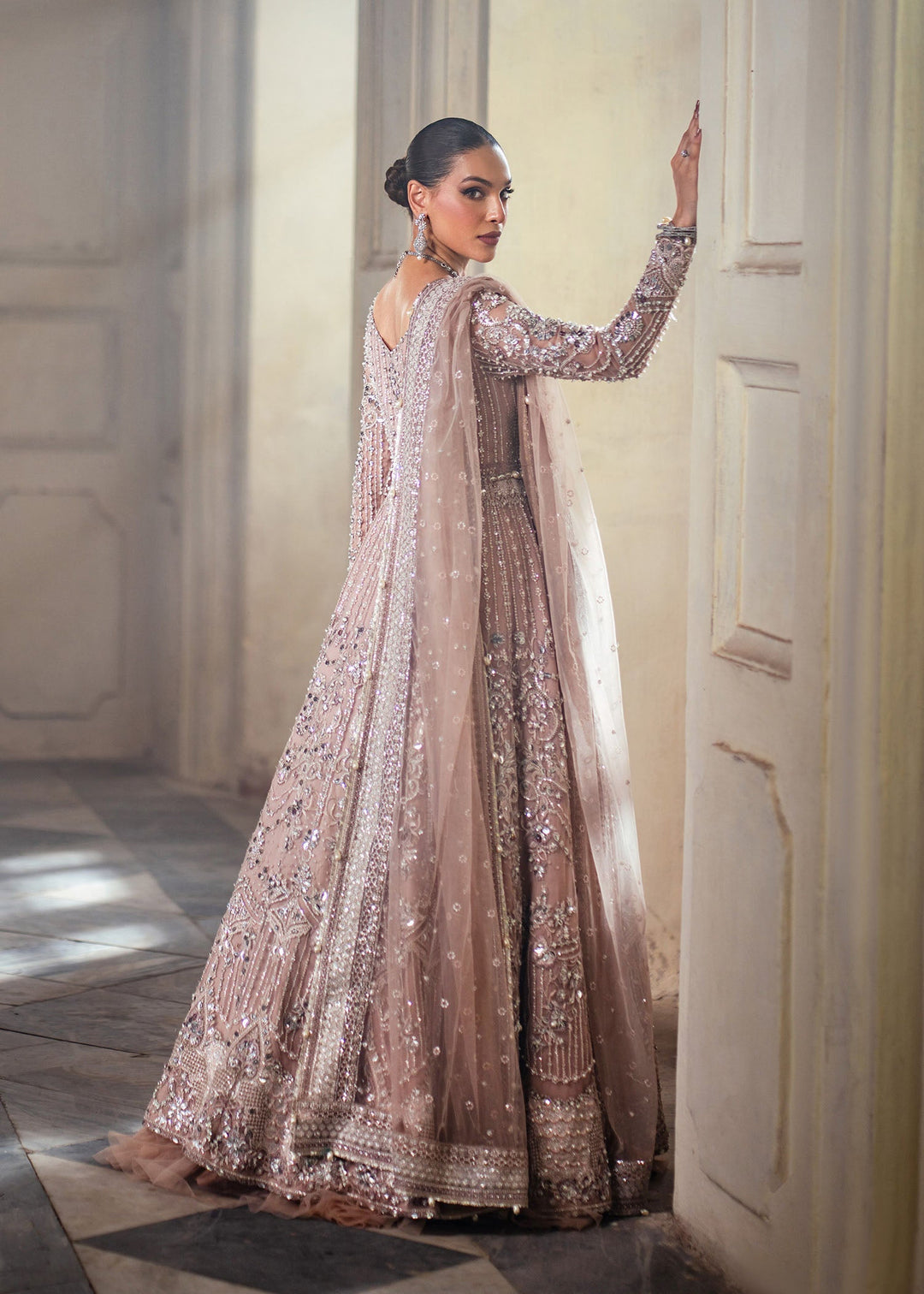 Elegant Coral Pink Pakistani Bridal Dress for Festive Occasions
