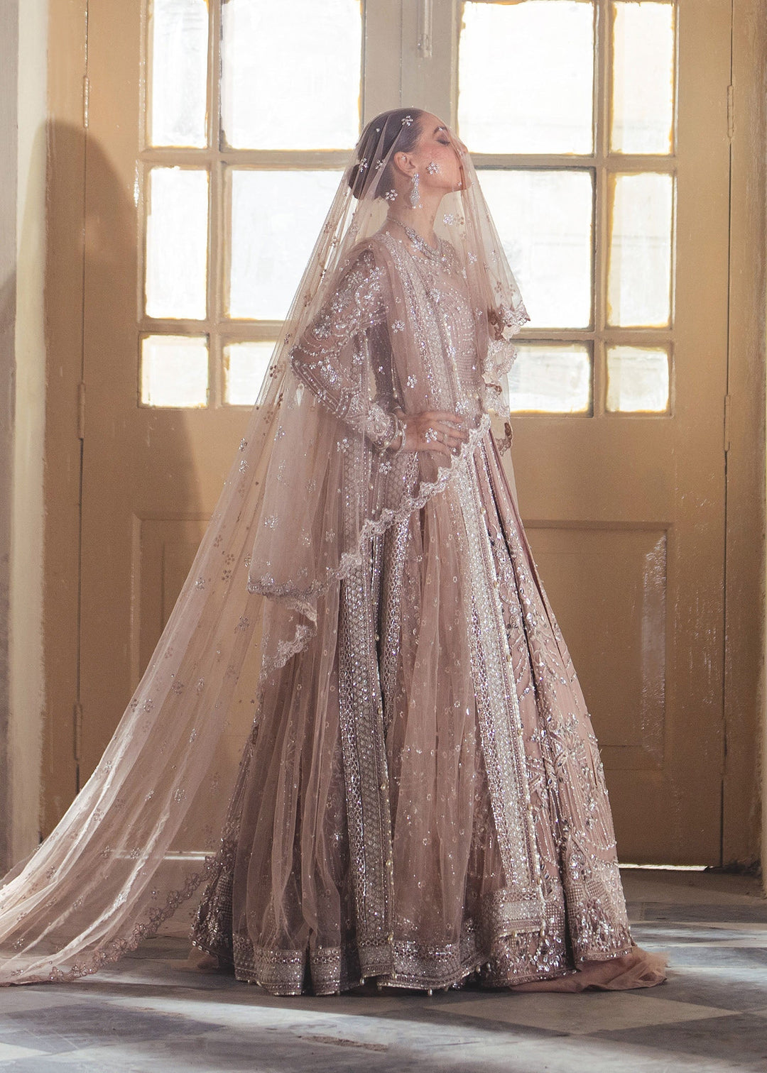 Elegant Coral Pink Pakistani Bridal Dress for Weddings