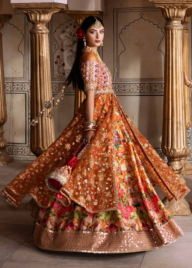 Elegant Orange Pakistani Wedding Dress with Embroidery & Dupatta