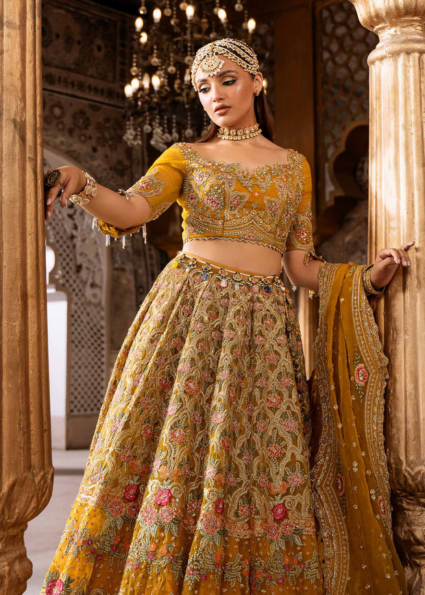 Elegant Yellow Pakistani Wedding Dress with Embroidery