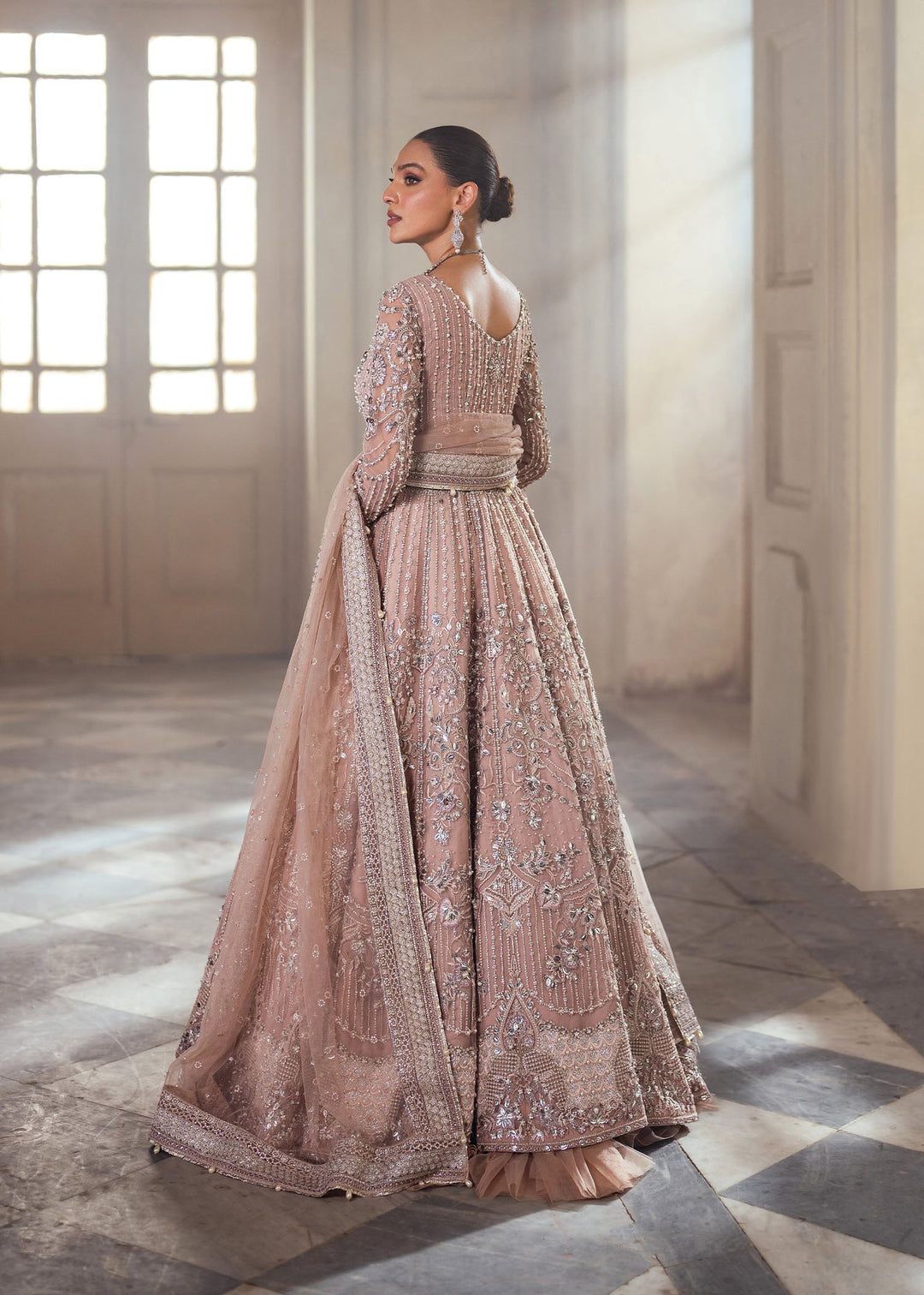 Elegant Coral Pink Pakistani Bridal Dress for Weddings