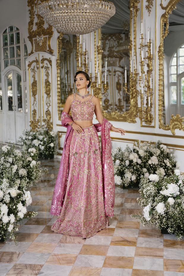 Vivid Pink Pakistani Bridal Dress with Exquisite Embroidery