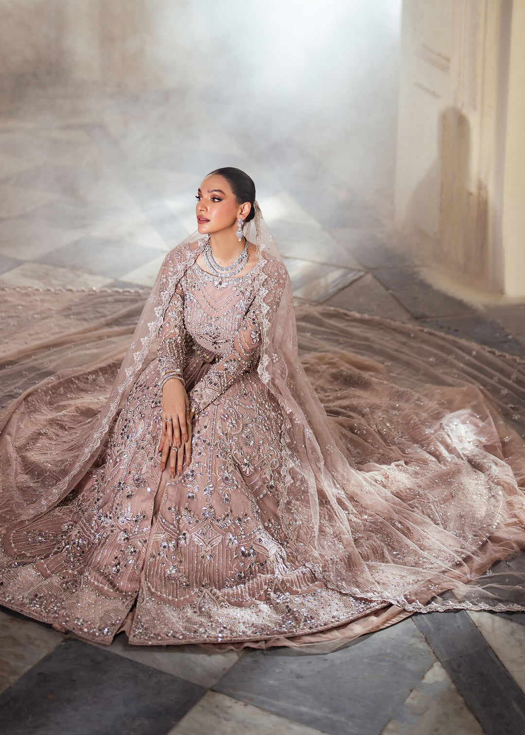 Elegant Coral Pink Pakistani Bridal Dress for Weddings