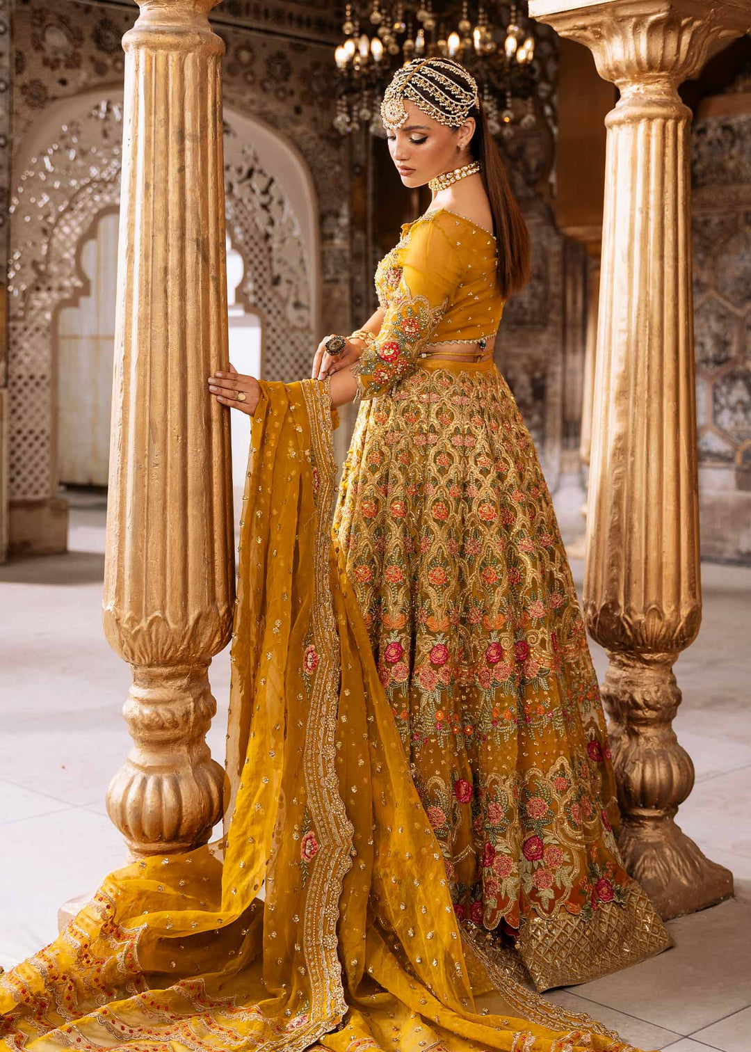 Elegant Yellow Pakistani Wedding Dress with Embroidery