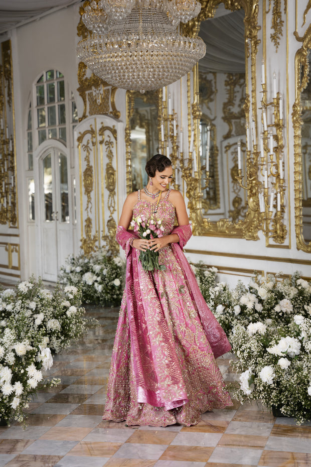 Vivid Pink Pakistani Bridal Dress with Exquisite Embroidery