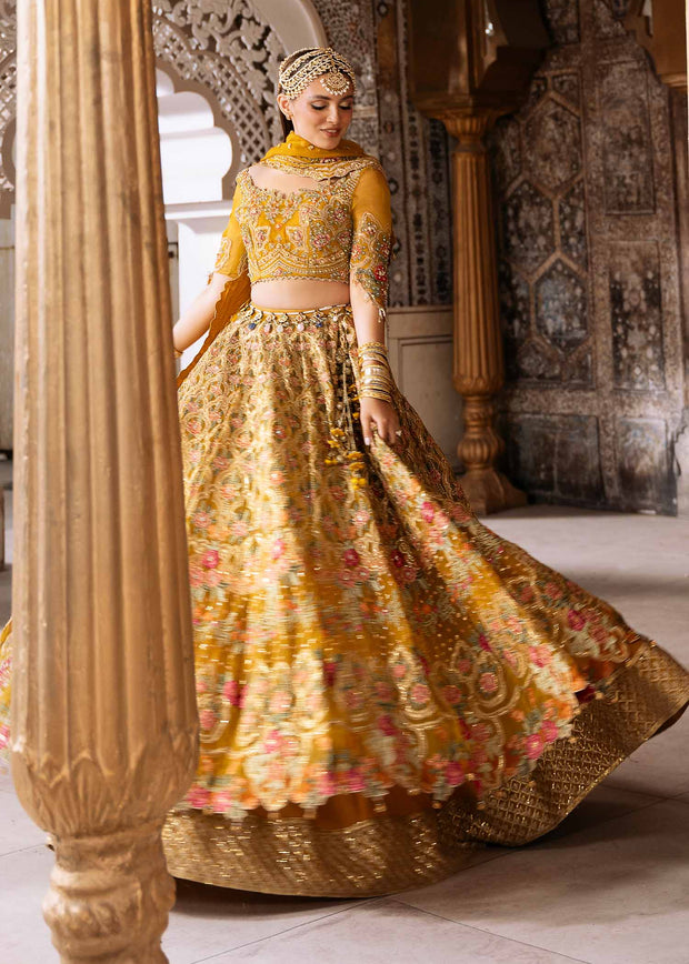 Elegant Yellow Pakistani Wedding Dress with Embroidery