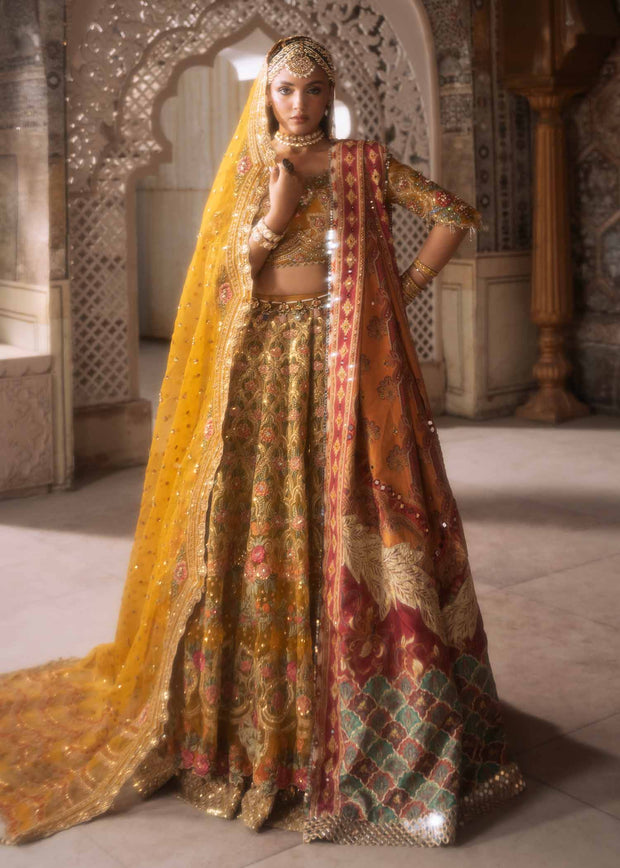 Elegant Yellow Pakistani Wedding Dress with Embroidery