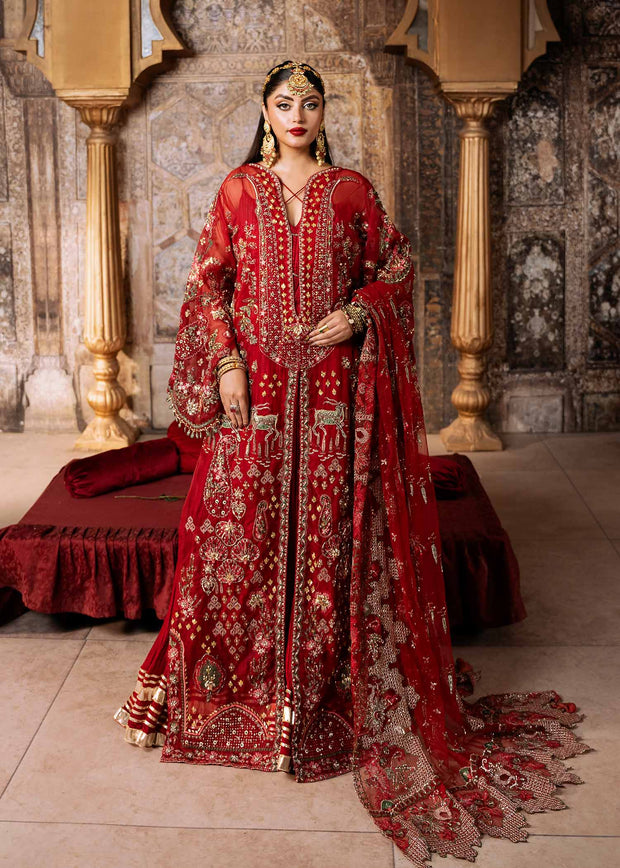 Elegant Red Pakistani Wedding Dress with Embroidered Dupatta