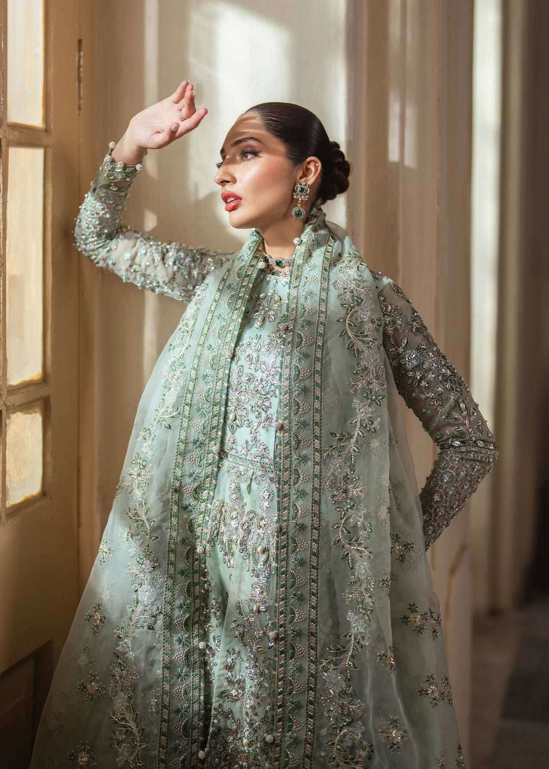 Elegant Pistachio Pakistani Bridal Dress for Celebrations