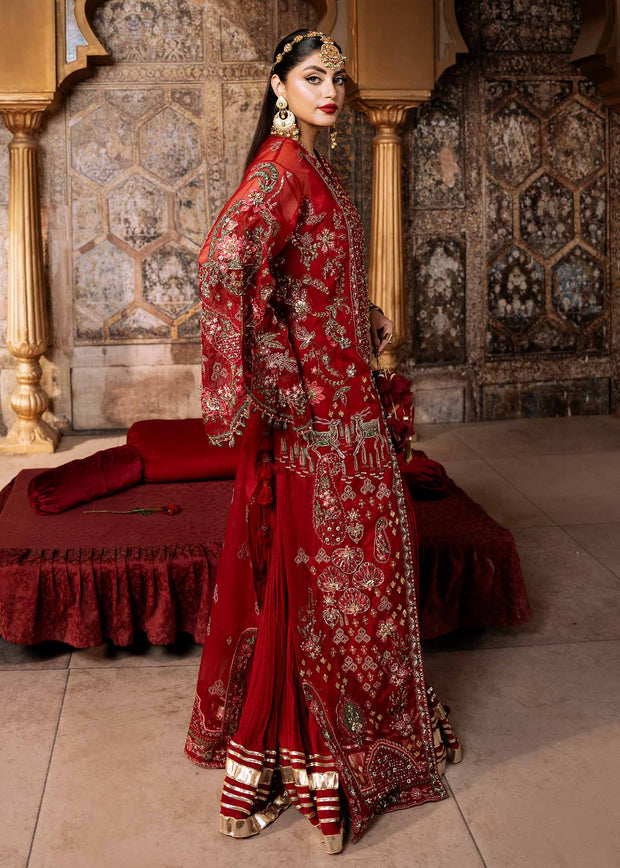 Elegant Red Pakistani Wedding Dress with Embroidered Dupatta