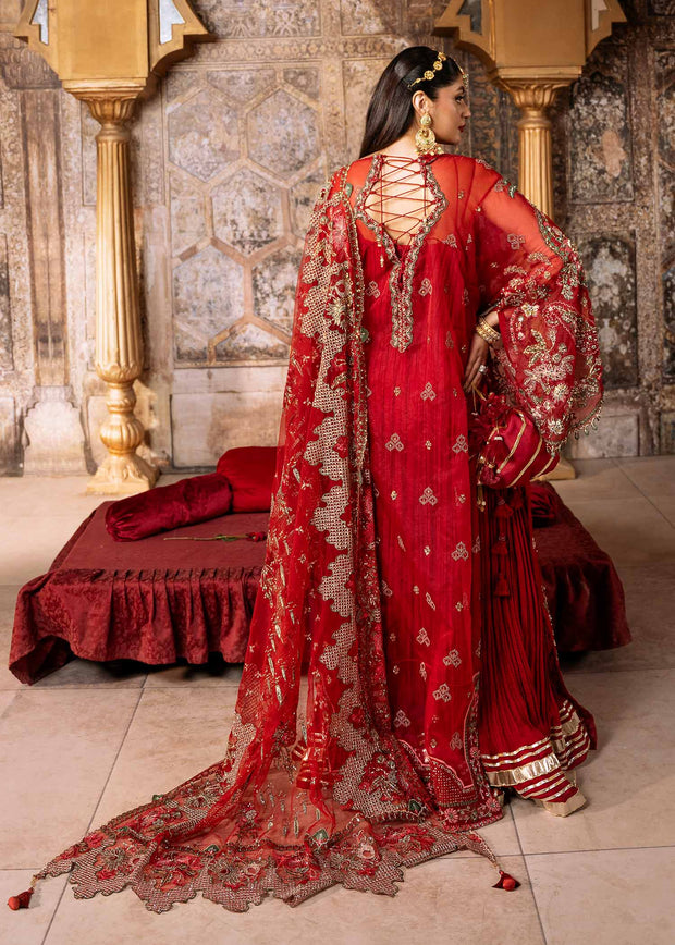 Elegant Red Pakistani Wedding Dress with Embroidered Dupatta