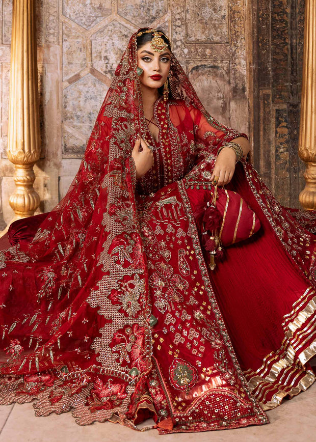 Elegant Red Pakistani Wedding Dress with Embroidered Dupatta