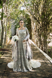 Silver Net Pakistani Bridal Dress with Exquisite Embroidery