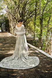 Silver Net Pakistani Bridal Dress with Exquisite Embroidery
