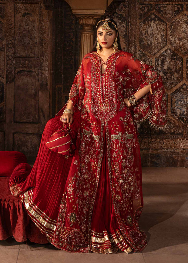 Elegant Red Pakistani Wedding Dress with Embroidered Dupatta