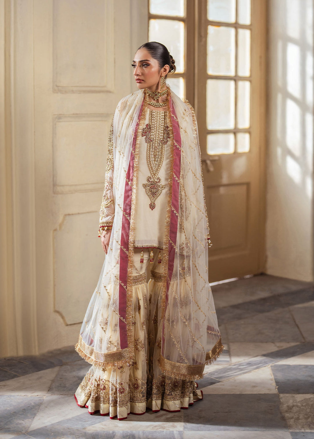 Elegant Zaina Ivory Pakistani Bridal Dress for Celebrations