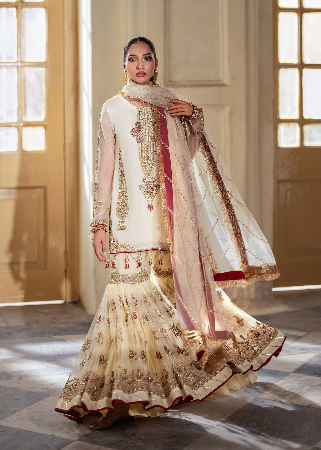 Elegant Zaina Ivory Pakistani Bridal Dress for Celebrations